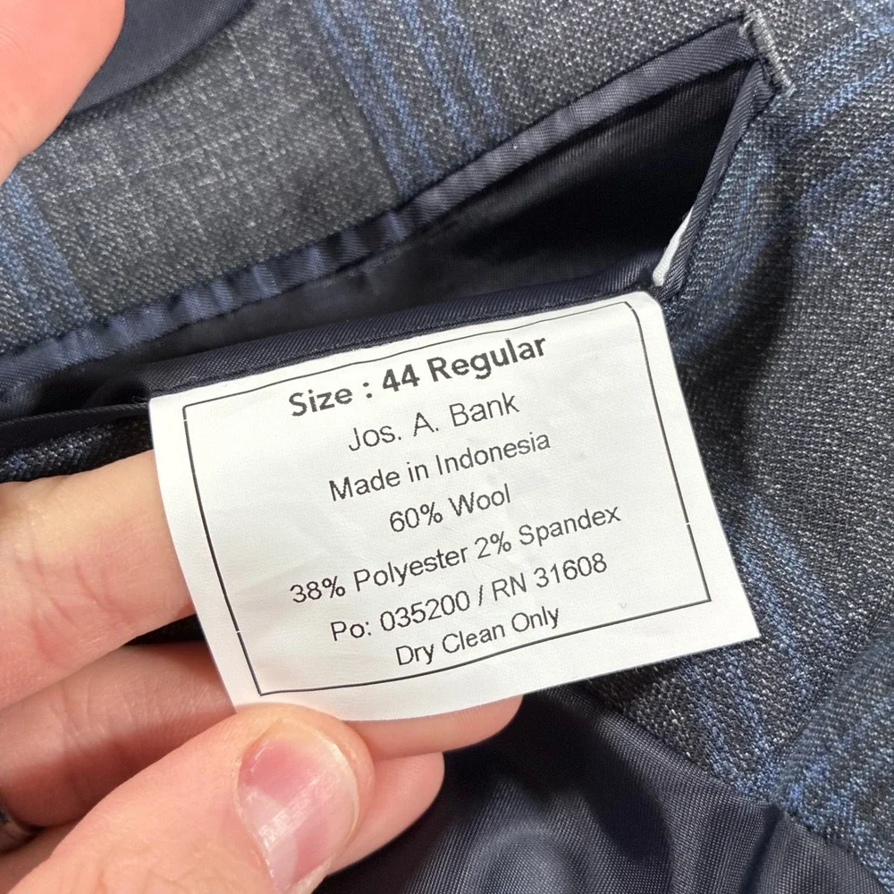 Jos A Bank Sport Coat 44R Grey Blue Glen Plaid Tailored Fit Wool Blend Modern